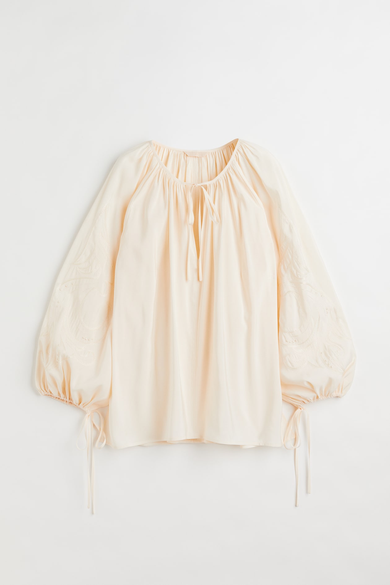 Embroidered balloon-sleeved blouse - Light beige - Ladies | H&M GB