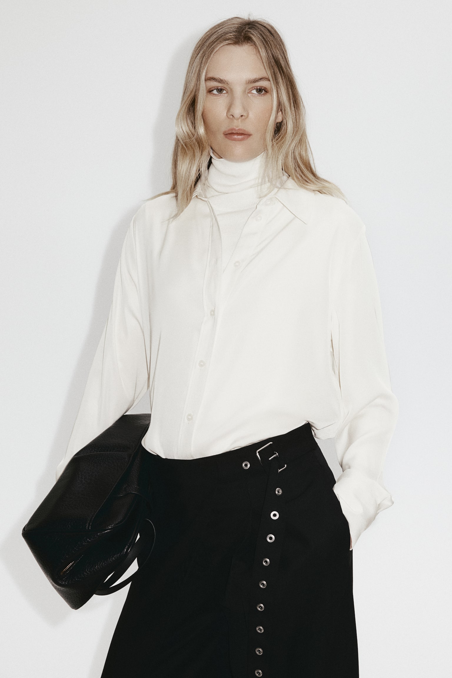 חולצה - לבן/שחור/כחול נייבי/דוגמה - 3