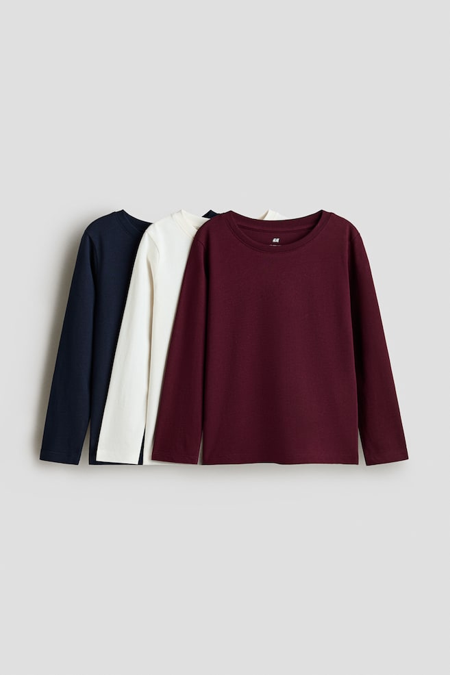 Maglie in cotone 3 pezzi - Blu navy/crema/rosso scuro/Blu navy/blu/bianco/Blu navy/verde kaki/Blu navy/righe - 1