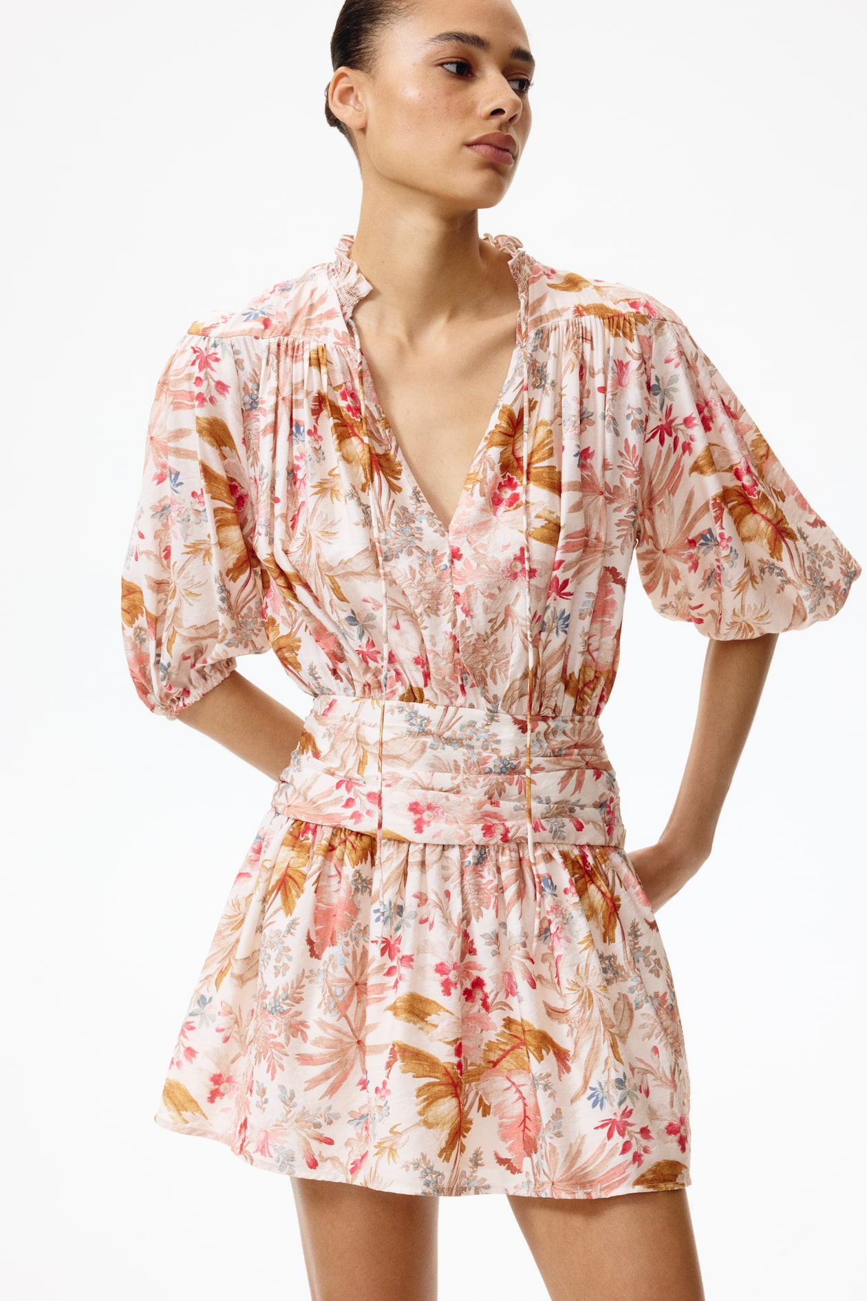 tunic dress pink Vera / s Bust 52 Ladies - Peach Pink/Floral Draped
