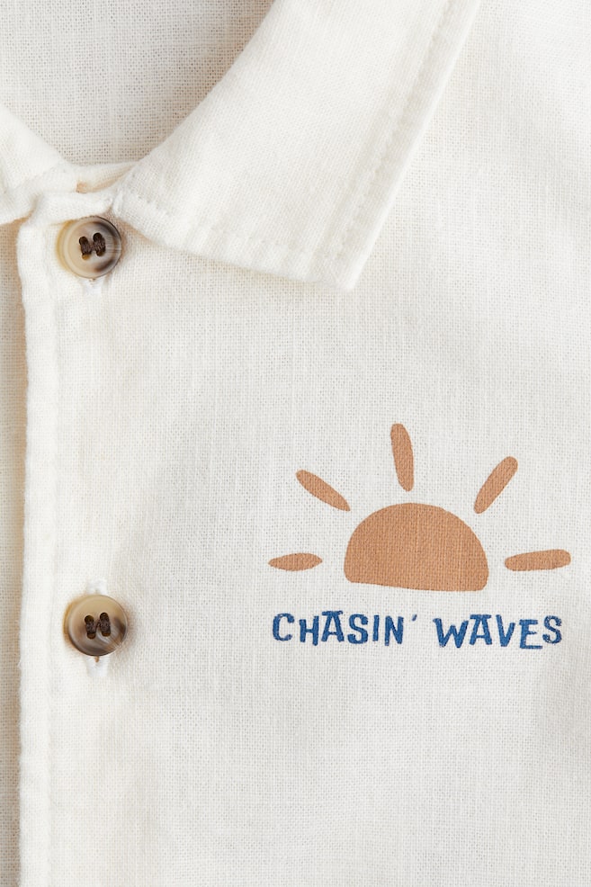 Linen-Blend Shirt - White/Chasin' Waves - 3