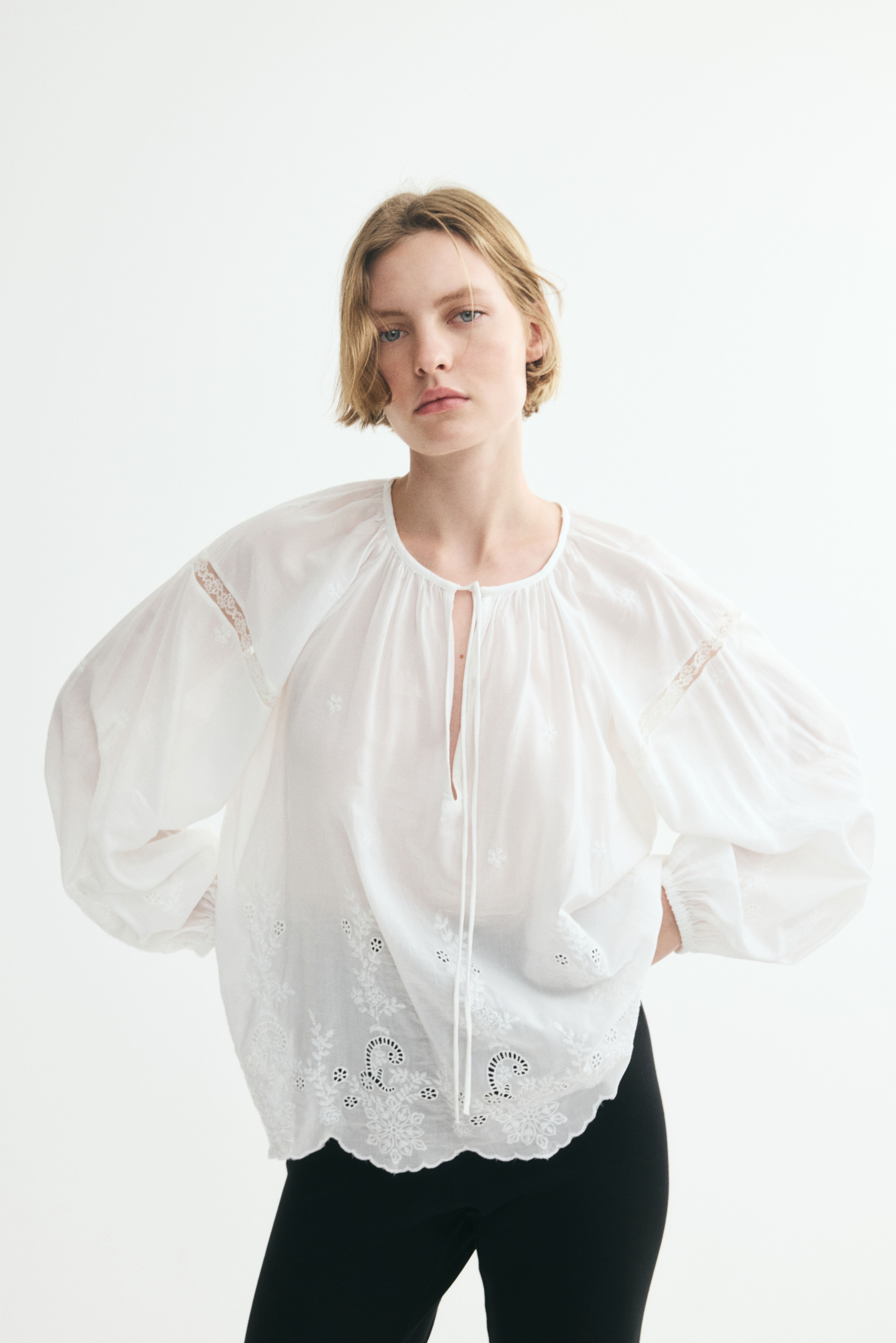Blouse with Eyelet Embroidery