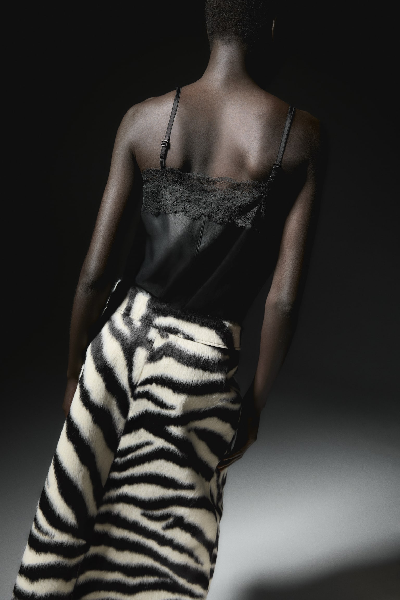 Zip-front skirt - Black/Zebra print/Dark brown - 7