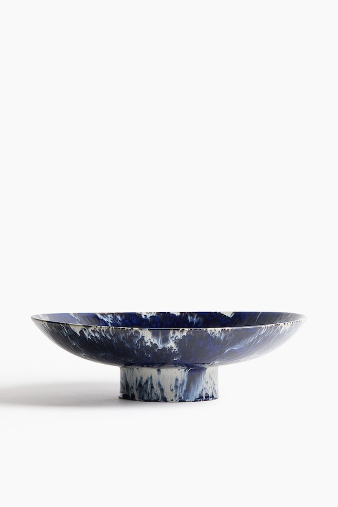 Footed Terracotta Serving Bowl - Dark blue - 1