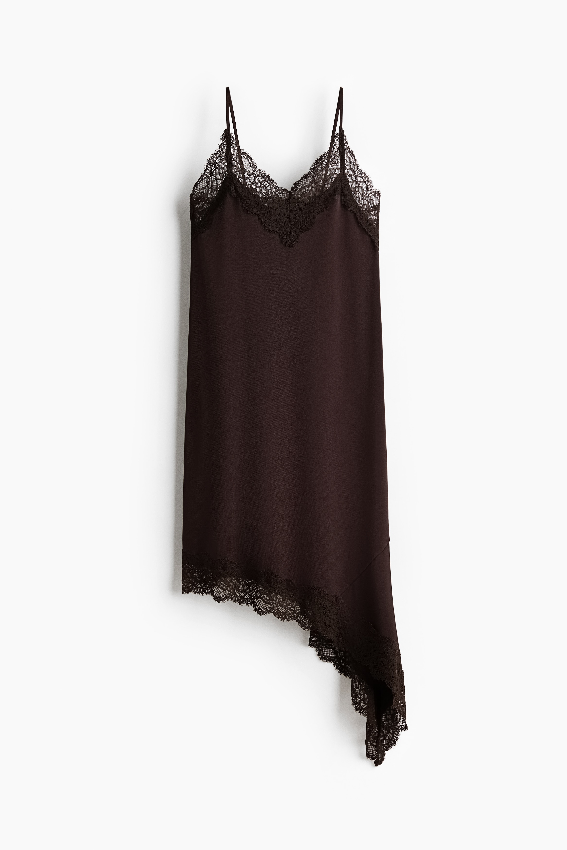 Lace-Trimmed Slip Dress - Dark brown/Pale powder pink