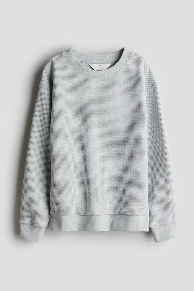 Waffled cotton sweatshirt - Grey marl/Light beige - 1