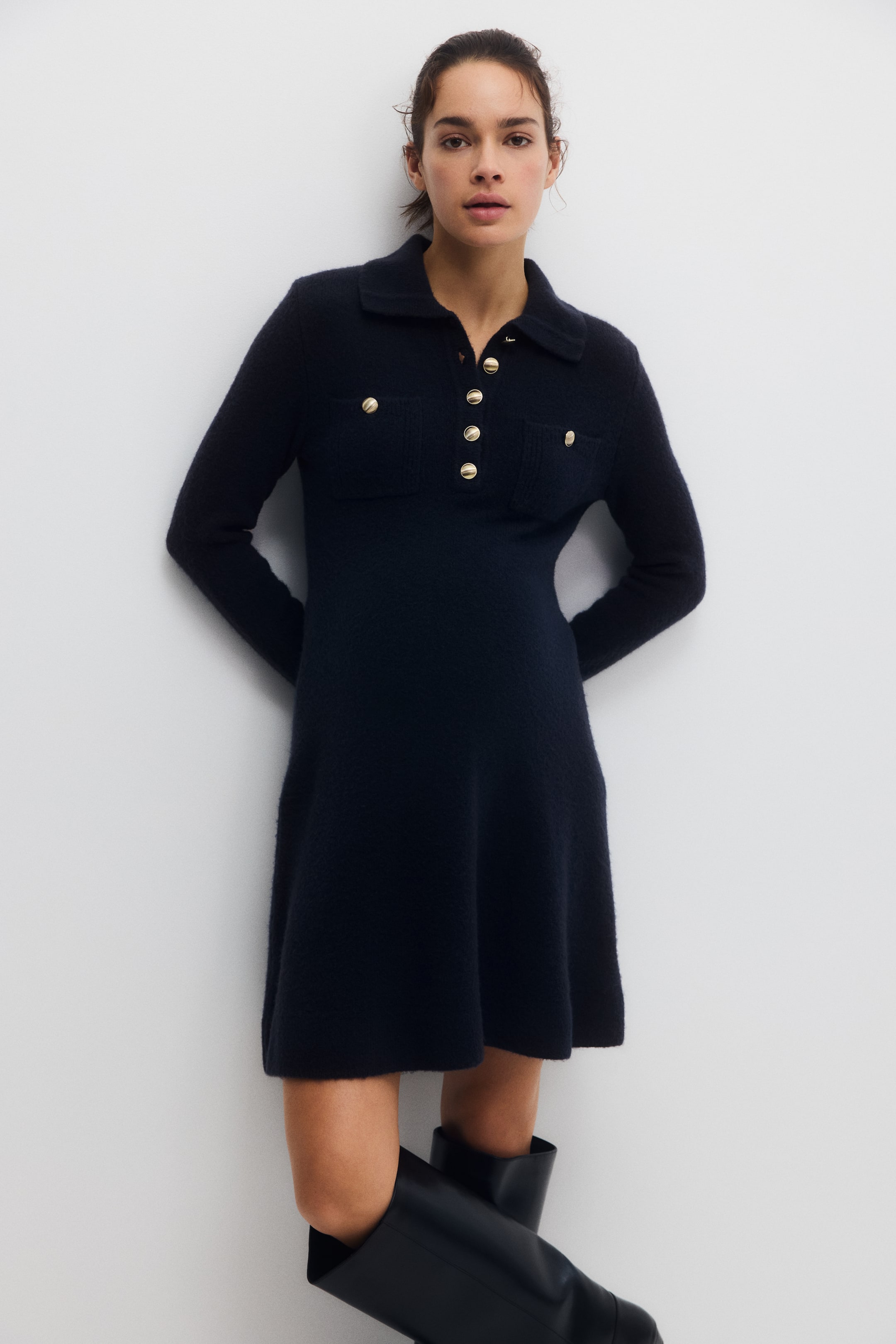 Visa större bild: MAMA Långärmad klänning - Marinblå - DAM | H&M FI 3