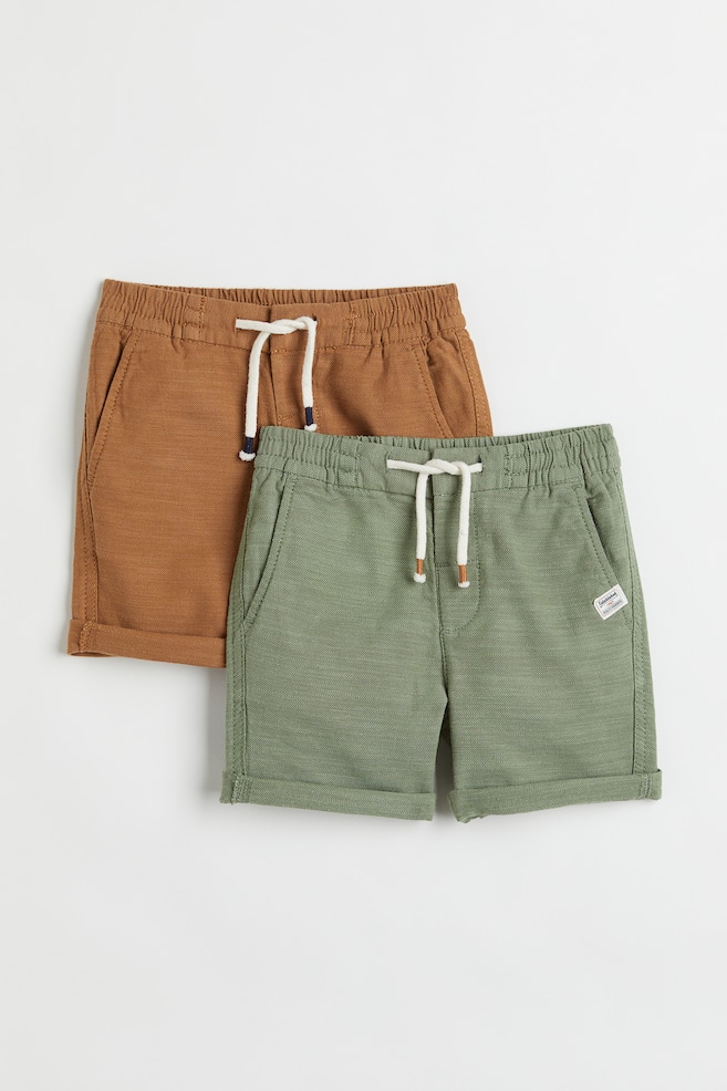 2-pack cotton shorts - Khaki green/Brown