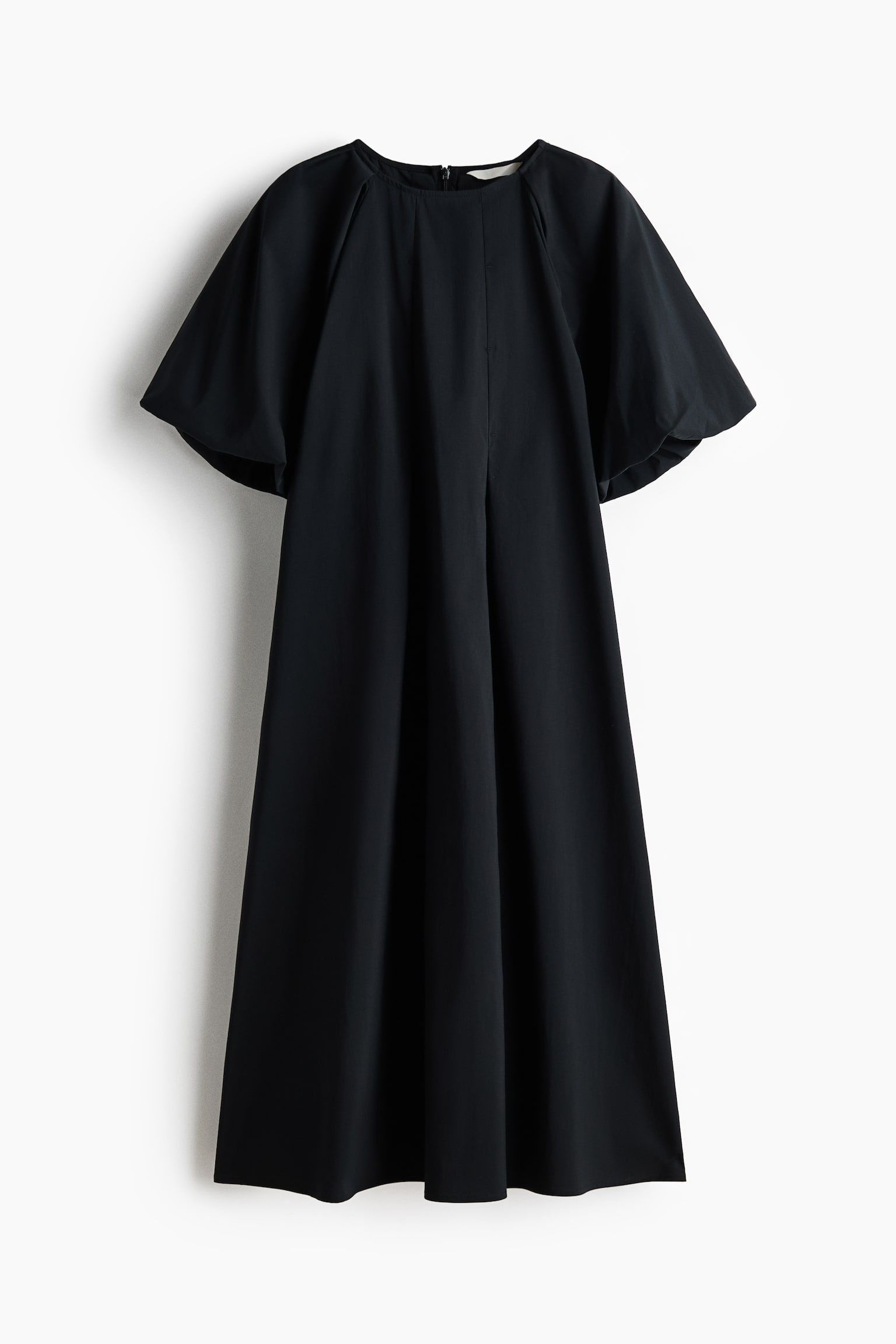 Balloon-sleeved A-line dress - Black/Cream - 1