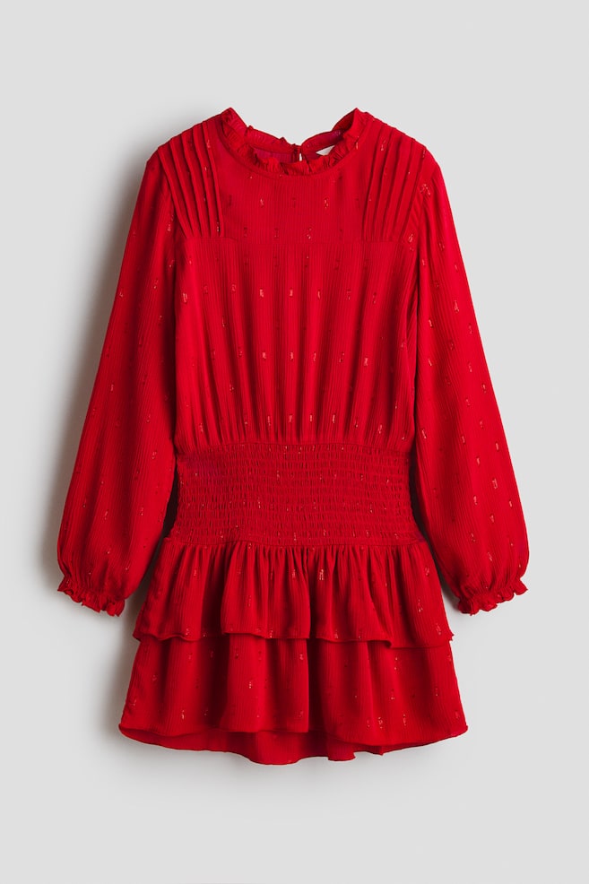 Abito con smock e bordi a volant - Rosso/Nero - 1