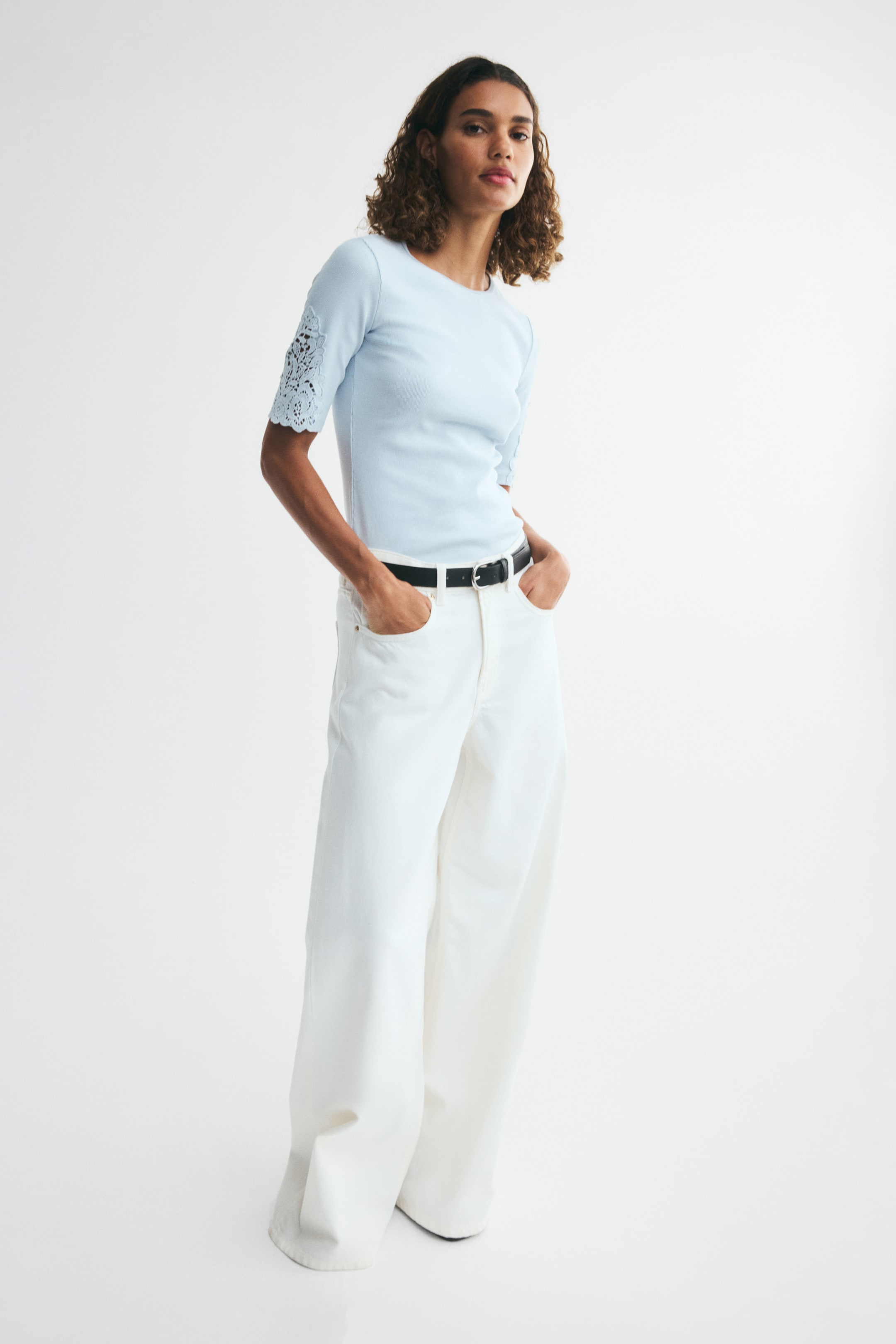 Ribbed Lace-Inset Top