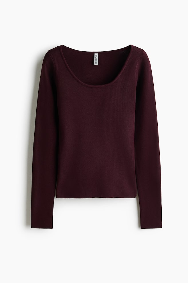 Knit Scoop-Neck Top - Burgundy/Navy blue/Light purple - 1