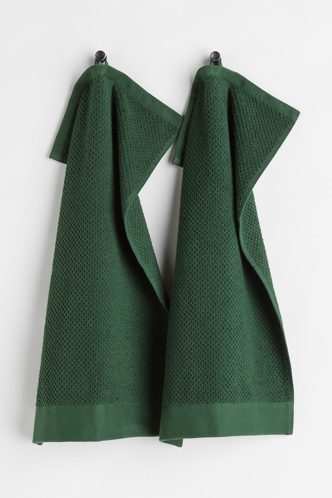 2-pak gæstehåndklæde i bomuldsfrotté - Mørkegrøn/Salviegrøn/Rosa/Hvid/Lys beige/Cognacbrun/Grå - 1