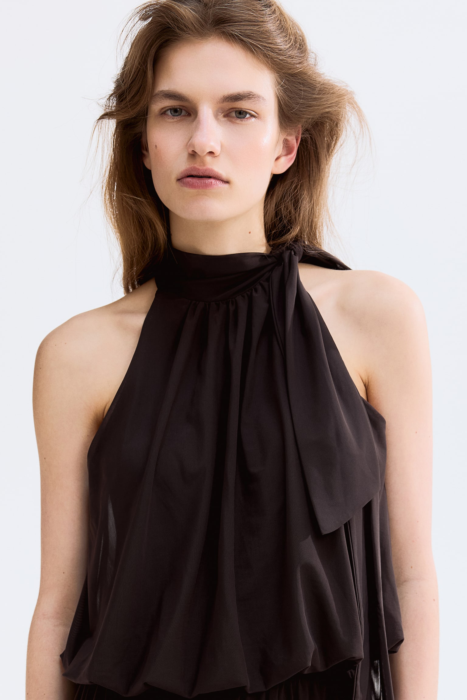 Scarf-collar top - Dark brown - 3