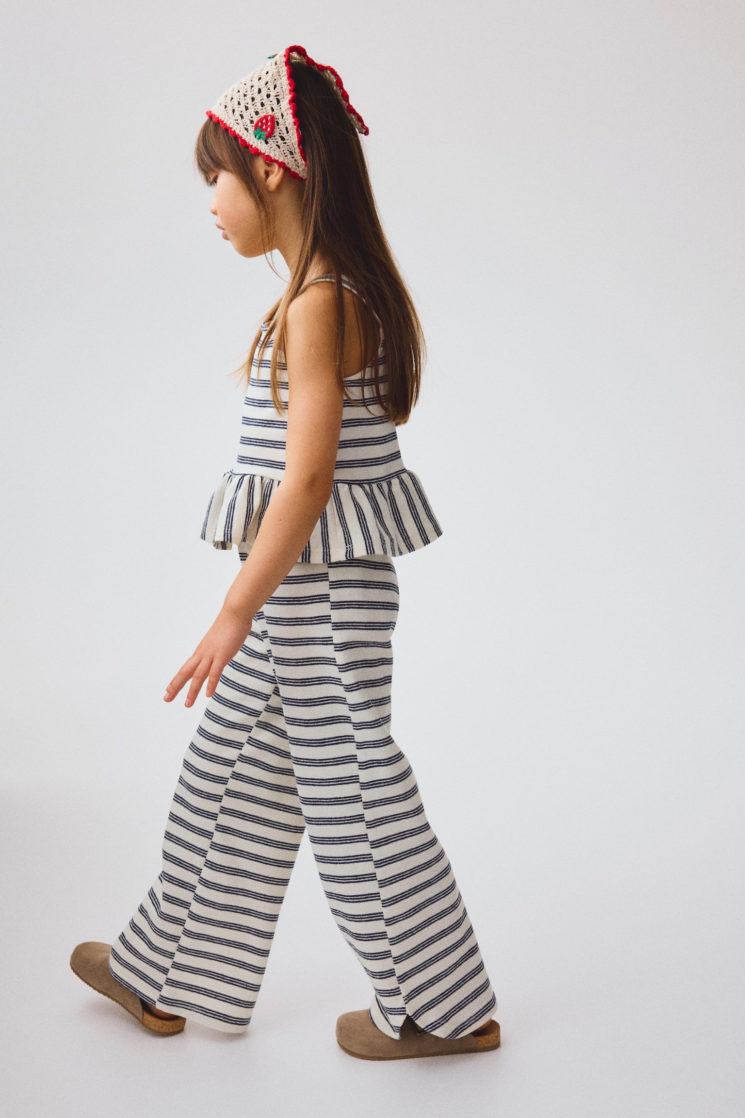2-piece jersey set - White/Navy blue striped/Light pink/Strawberries - 4