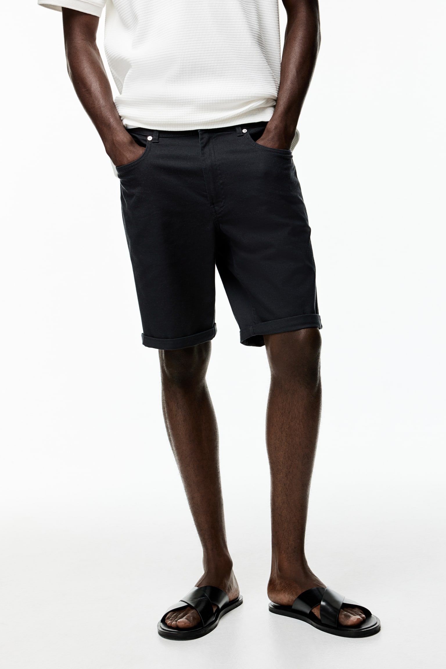 Slim Fit Cotton twill shorts - Dark grey/Light beige/Black/White/Dark grey - 3