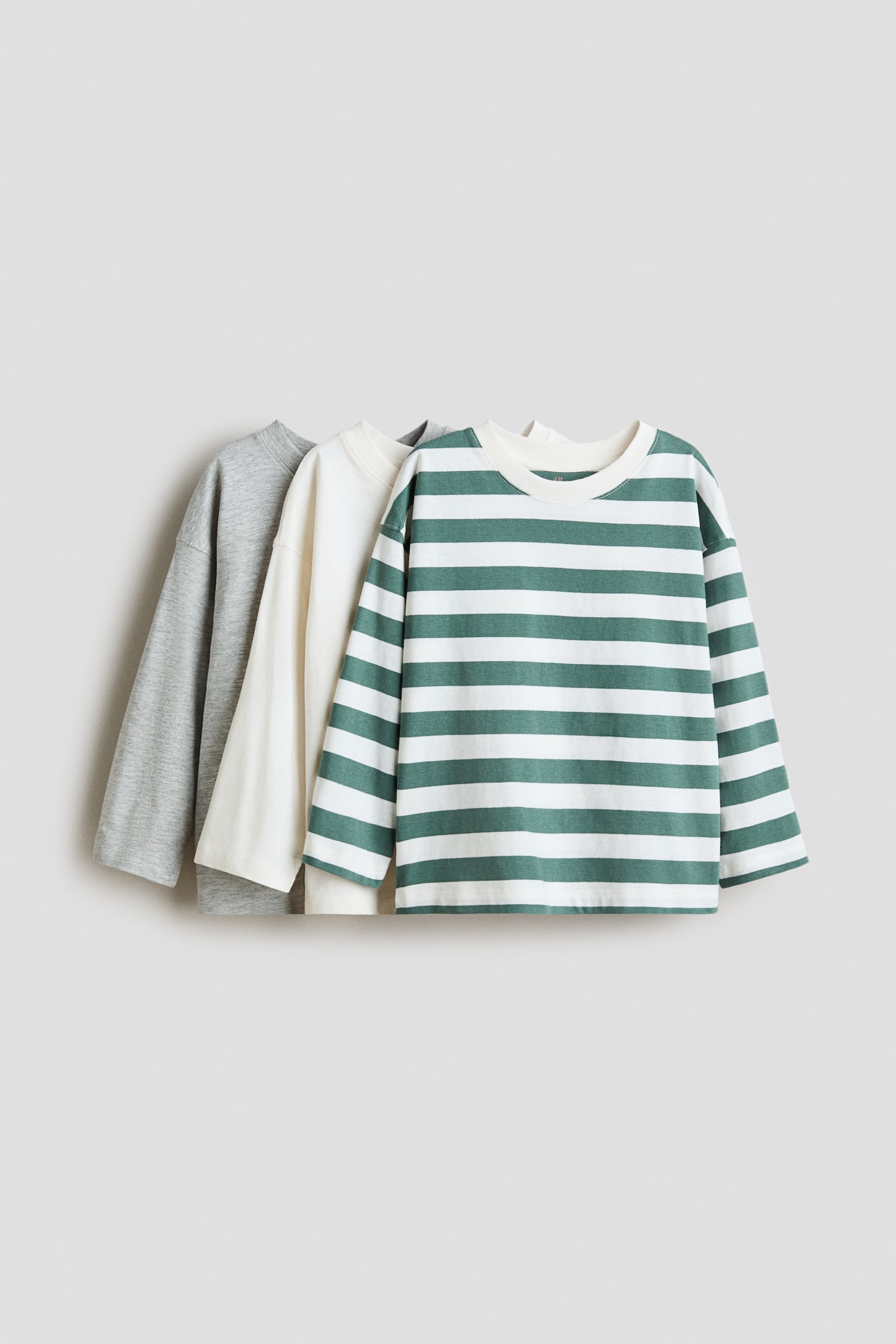 長袖Tシャツ 3枚セット - ホワイト／グリーンボーダー/ネイビーブルー／ボーダー