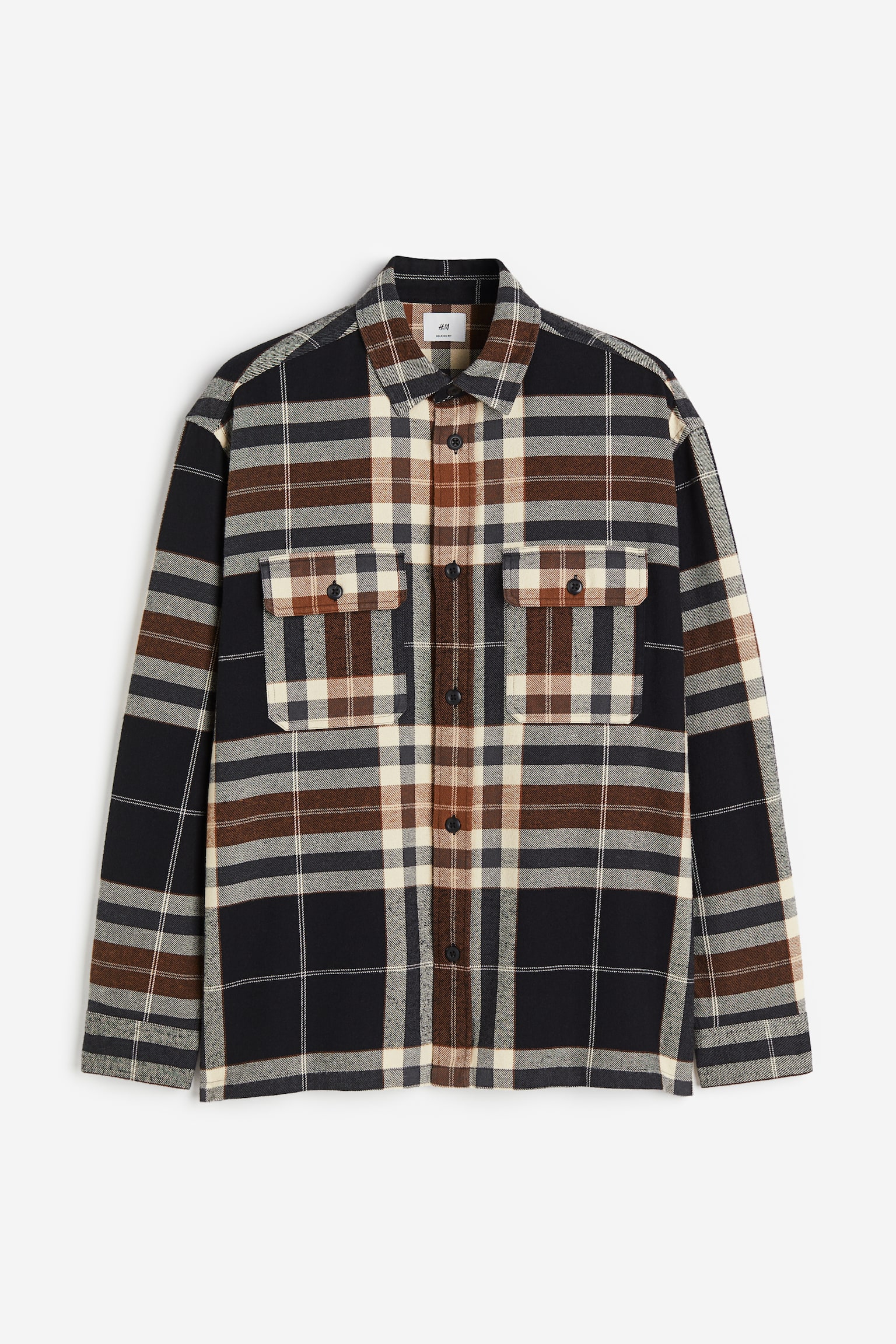 Relaxed Fit Overshirt - Black/Brown checked/Dark green/Black - 1