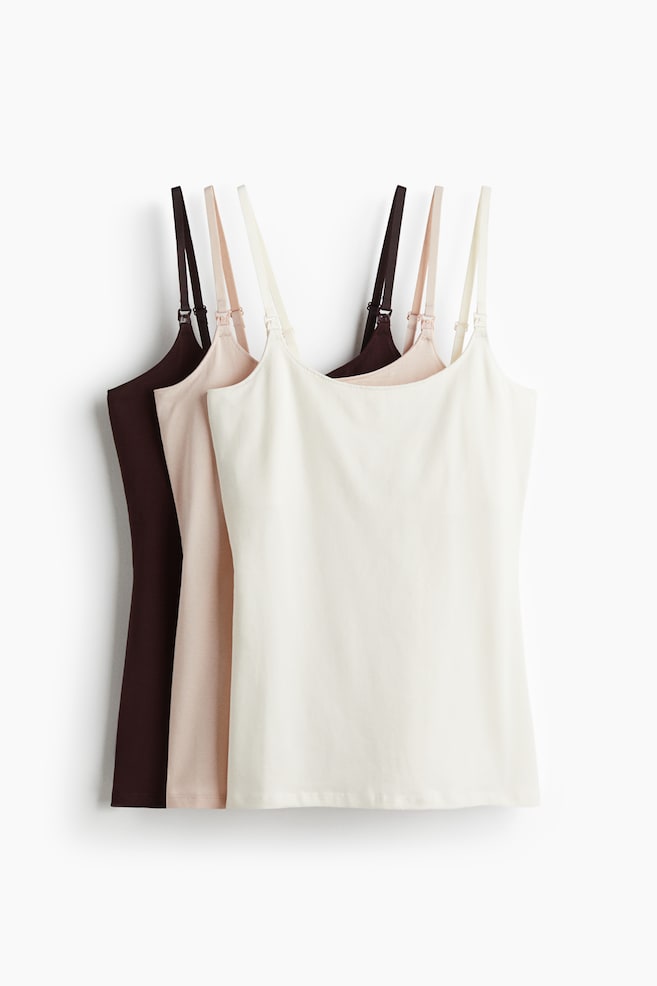 MAMA 3-Pack Nursing Camisole Tops - Burgundy/powder pink/Black/white/gray melange/Burgundy/dusty pink/Dark gray/white/black/Light blue/white/Light beige/black/white/Light pink/cream/White/sage green/Beige/black/white/Dark brown/khaki green/Dark dusty pink/light beige - 1