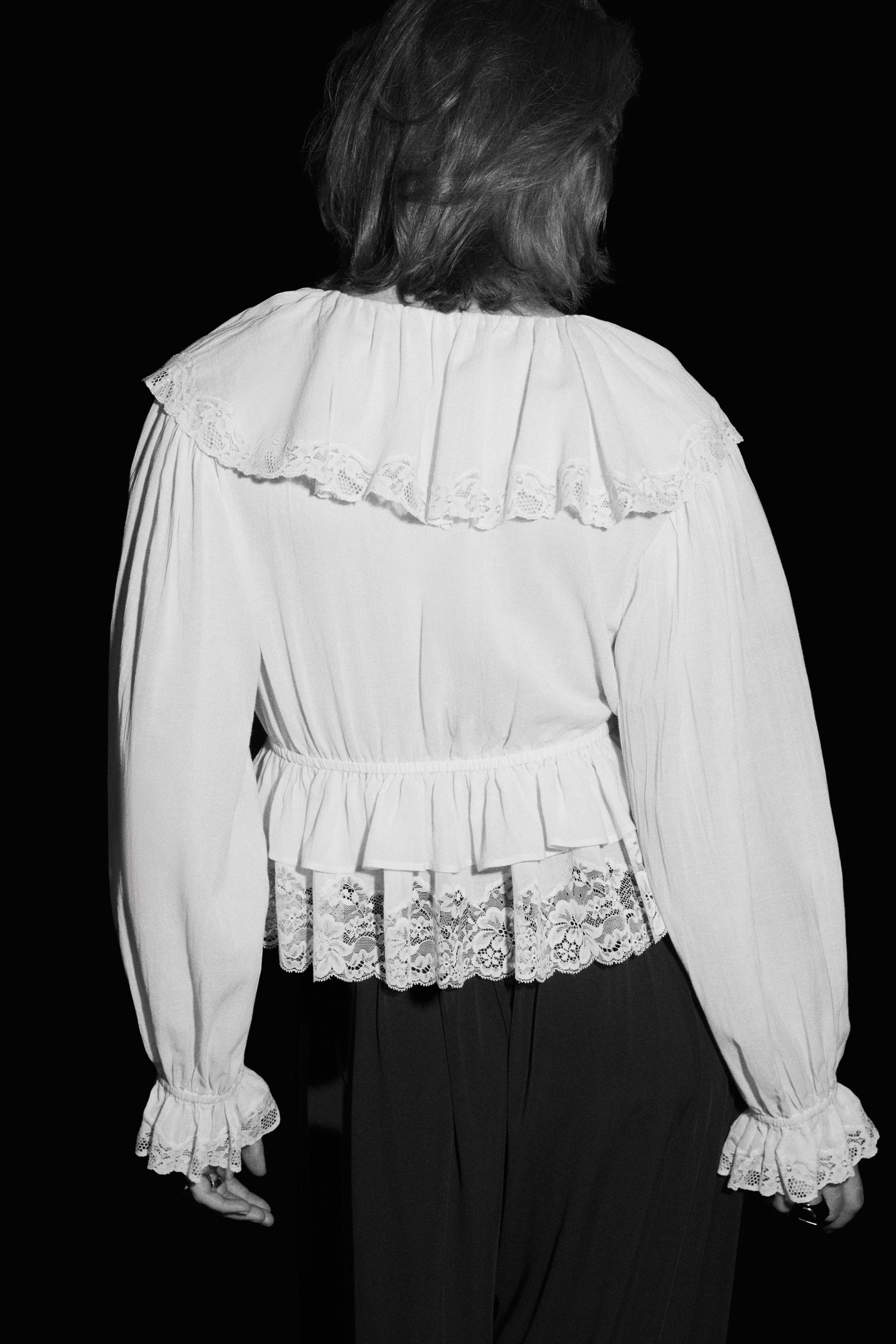 Lace-Trimmed Tie-Front Blouse