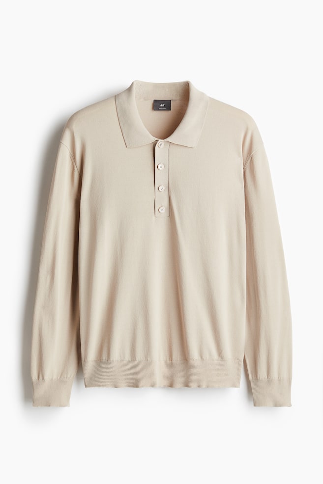 Regular Fit Fine-knit polo shirt - Light beige - 1