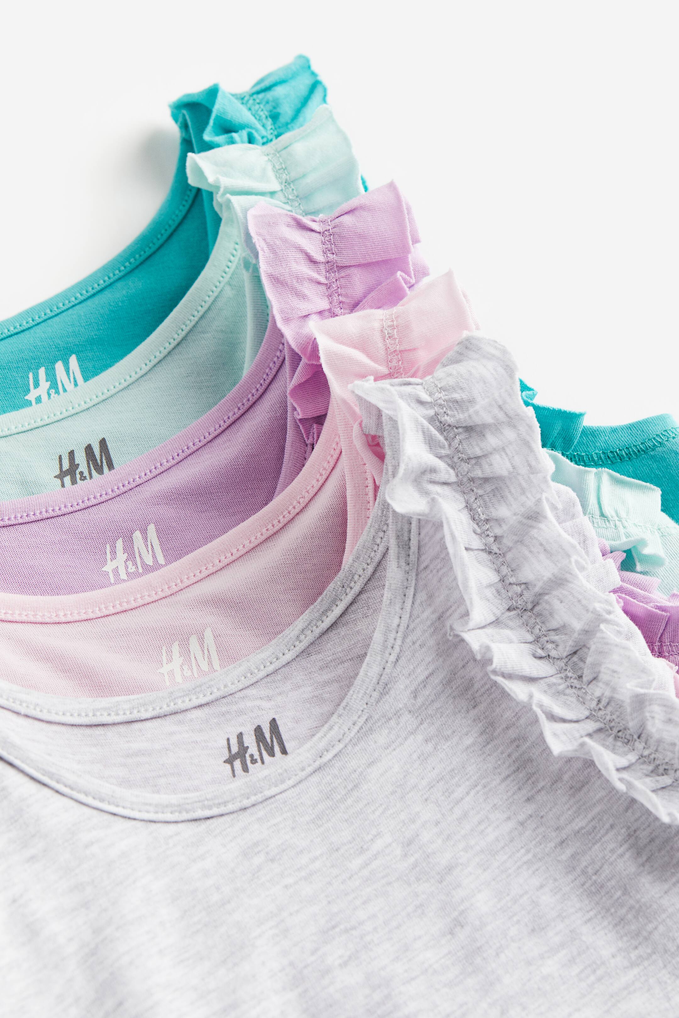 5pack frilltrimmed vest tops Round neck Sleeveless Turquoise