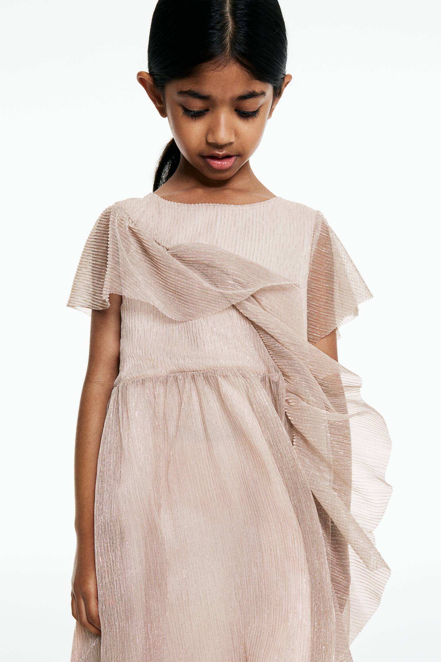 Flounce-trimmed dress - Light dusty pink - 4