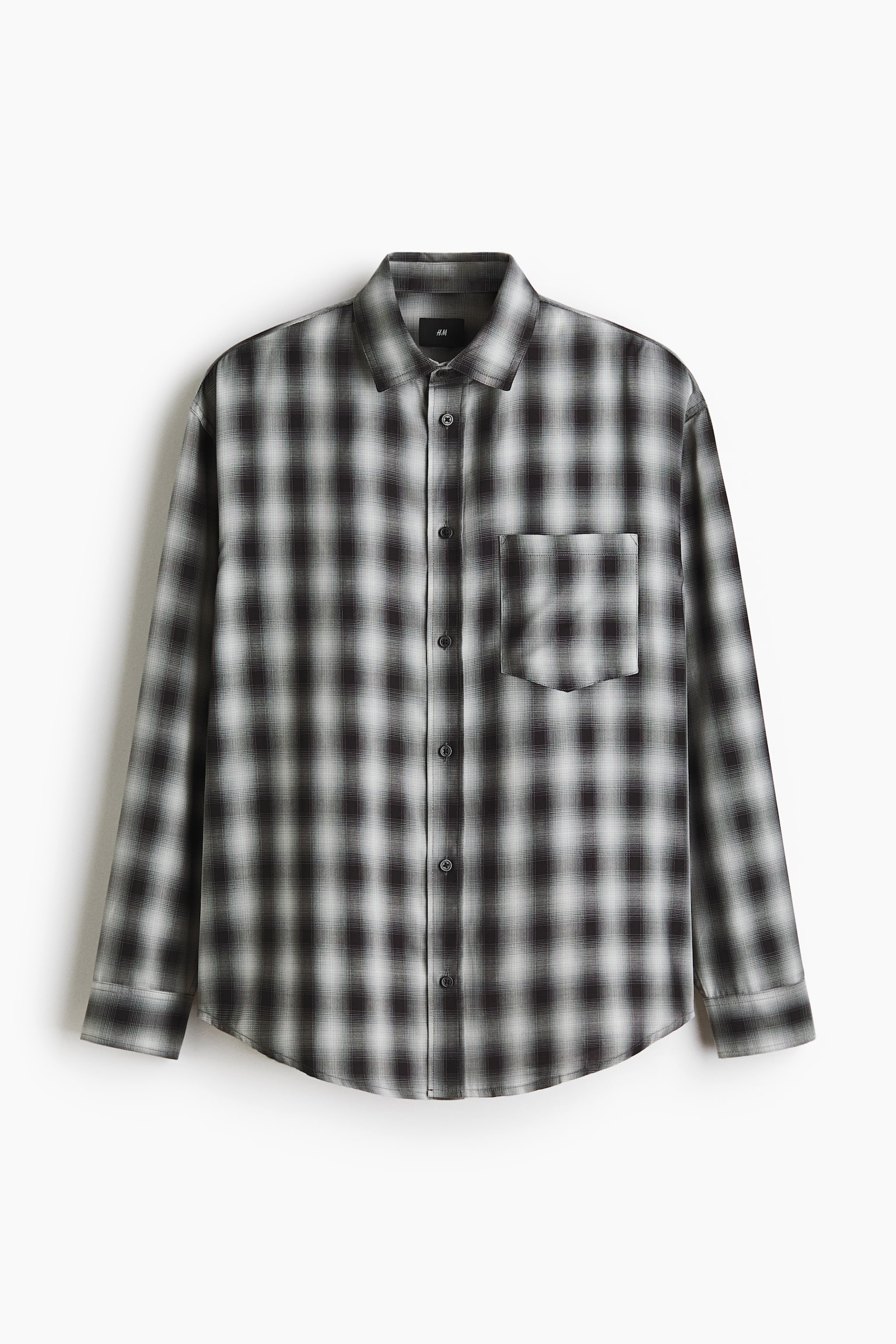 Мужская рубашка H&M Relaxed-Fit, цвет: Тёмный серый / Клетчатый — фото 1