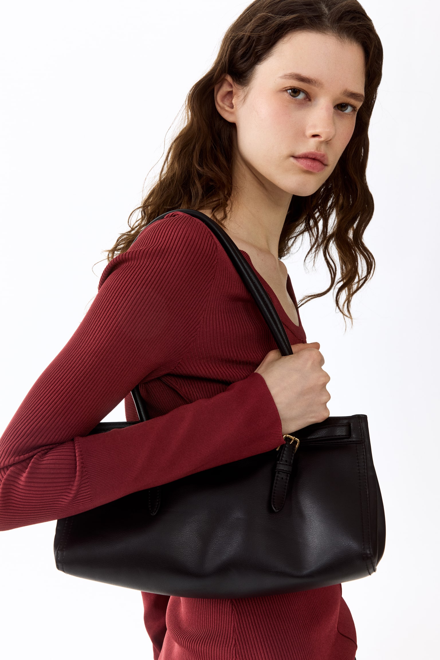 Rib-knit twist-detail top - Burgundy - 5