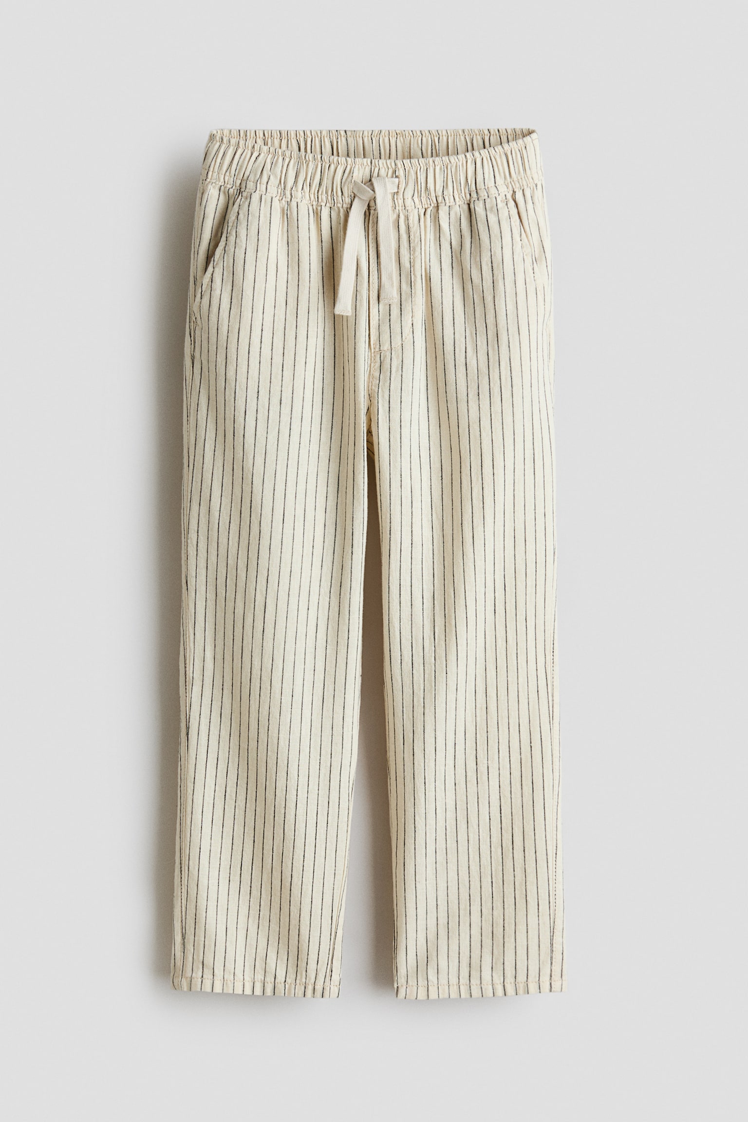 Linen-blend drawstring trousers - Light beige/Striped