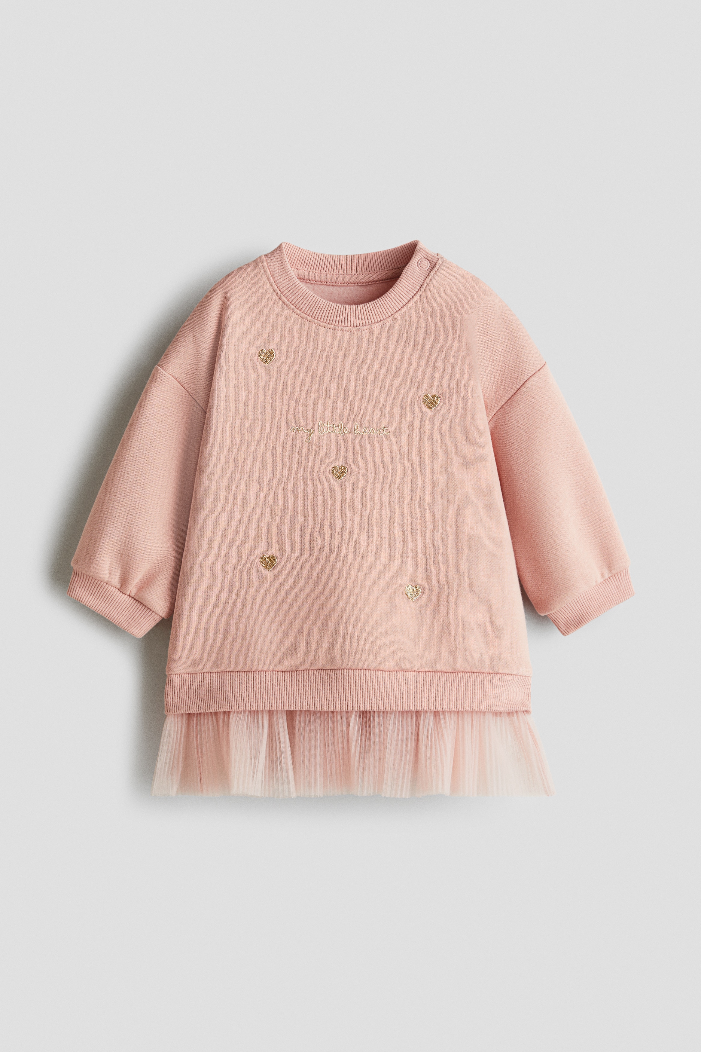 Sweatshirt Dress with Tulle Skirt - Light dusty pink/hearts - Kids