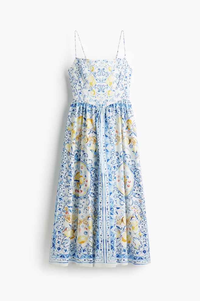 Cotton strappy dress - White/Lemons - 1