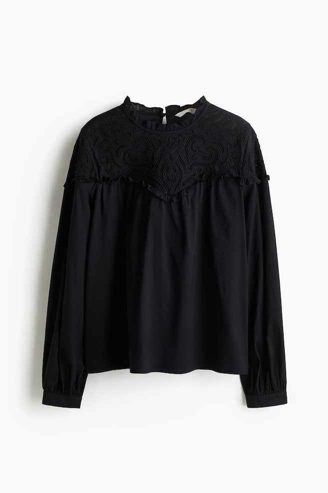 Blouse met broderie anglaise - Zwart - 1
