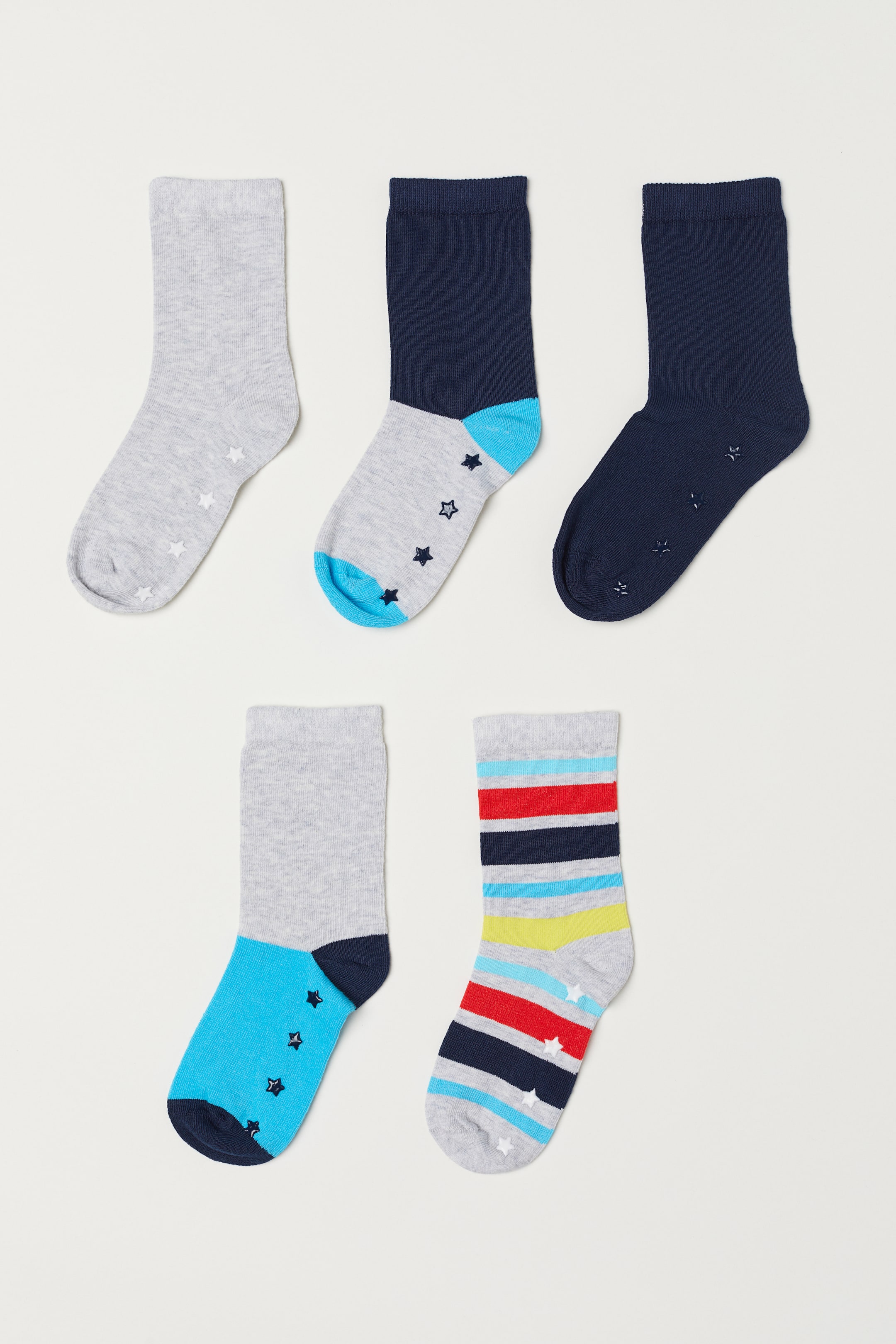 Prikaži veću sliku: 5-pack anti-slip-socks - Light grey/Multistriped - Kids | H&M RS 1