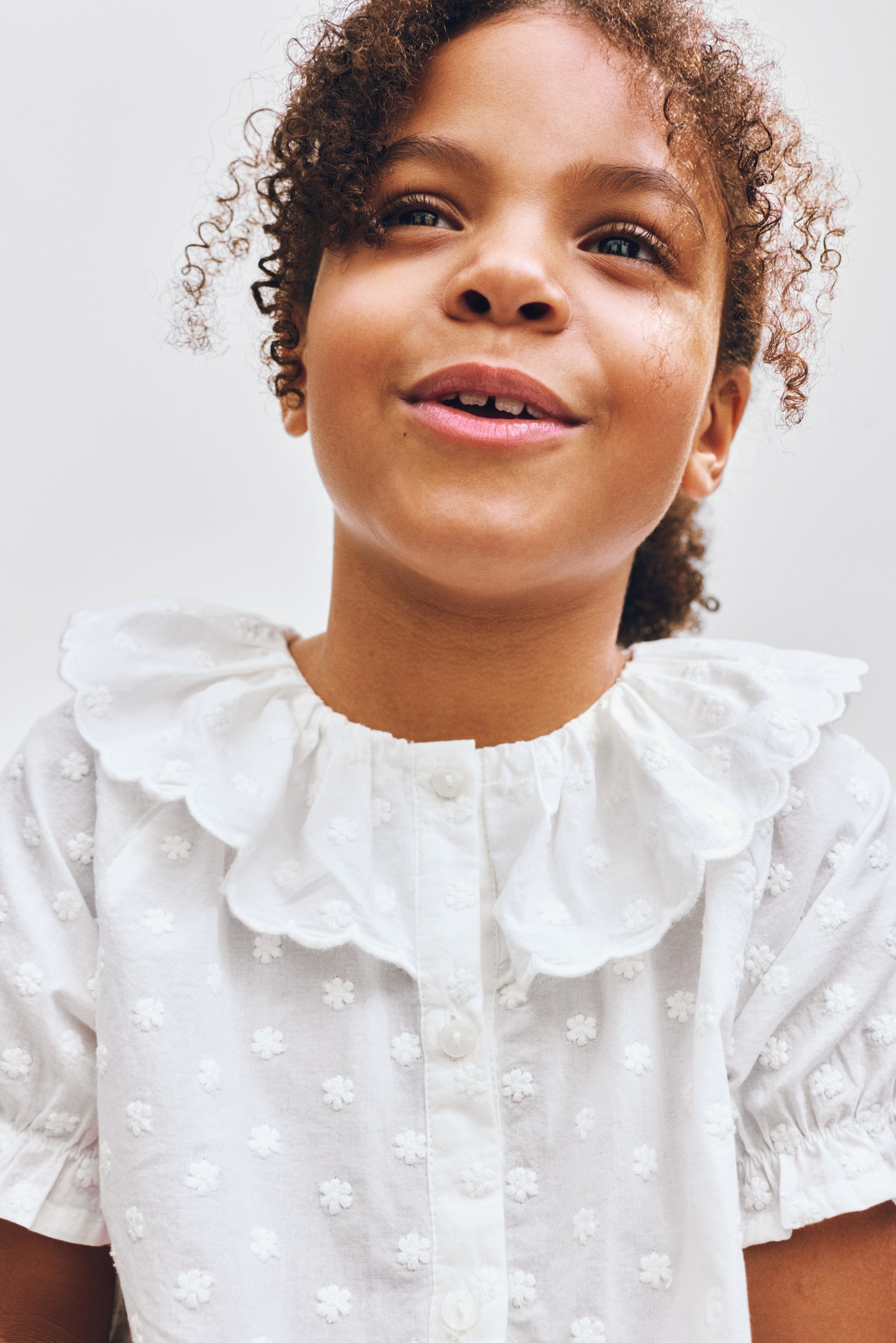Flounce-collar embroidered blouse - Cream - 5