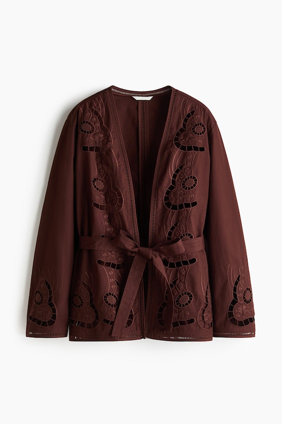 Женские куртки H&M Tie-Belt Jacket with Eyelet-Embroidered Details