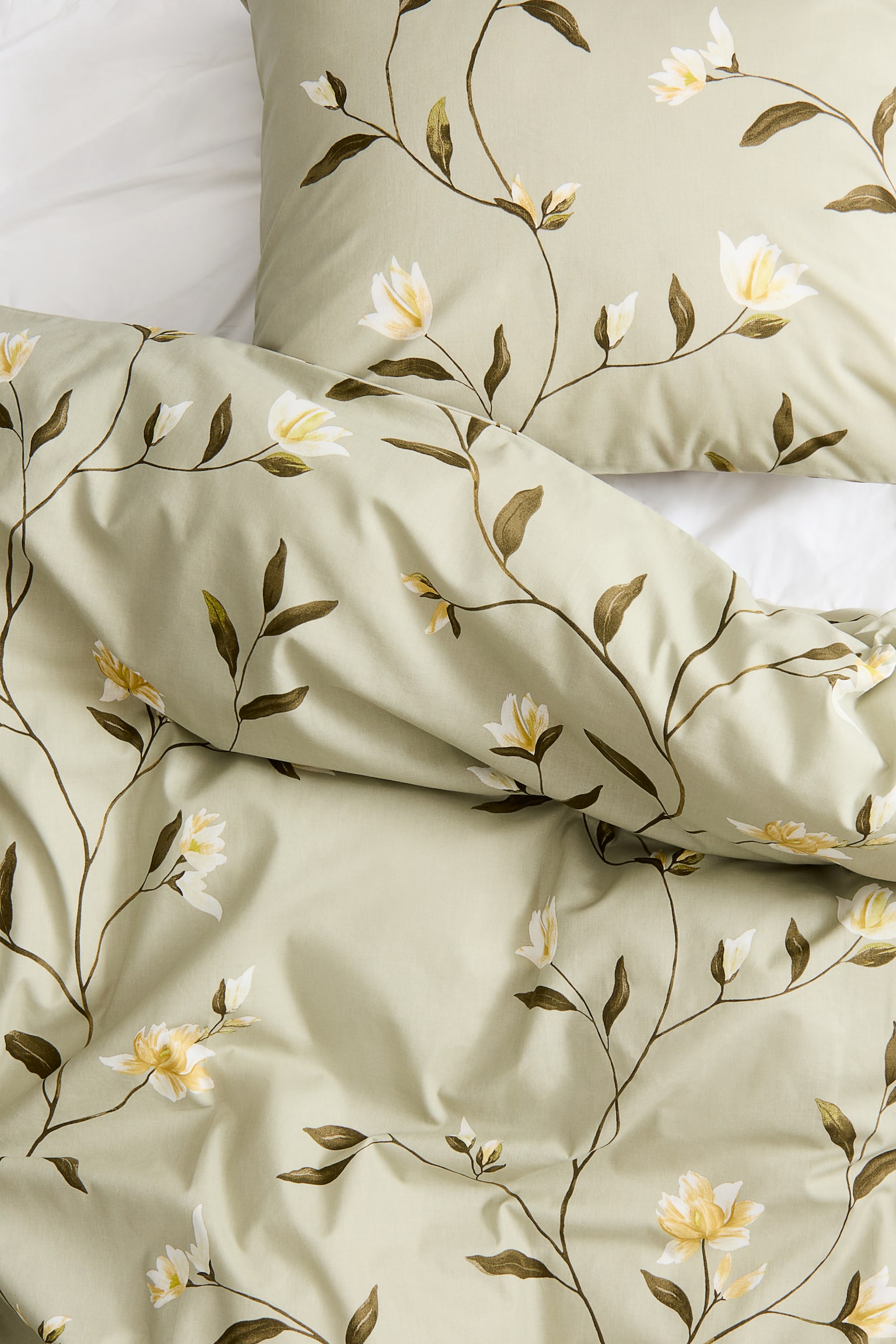 Cotton single duvet cover set - Light green/Floral/Light beige/Floral/White/Floral - 4