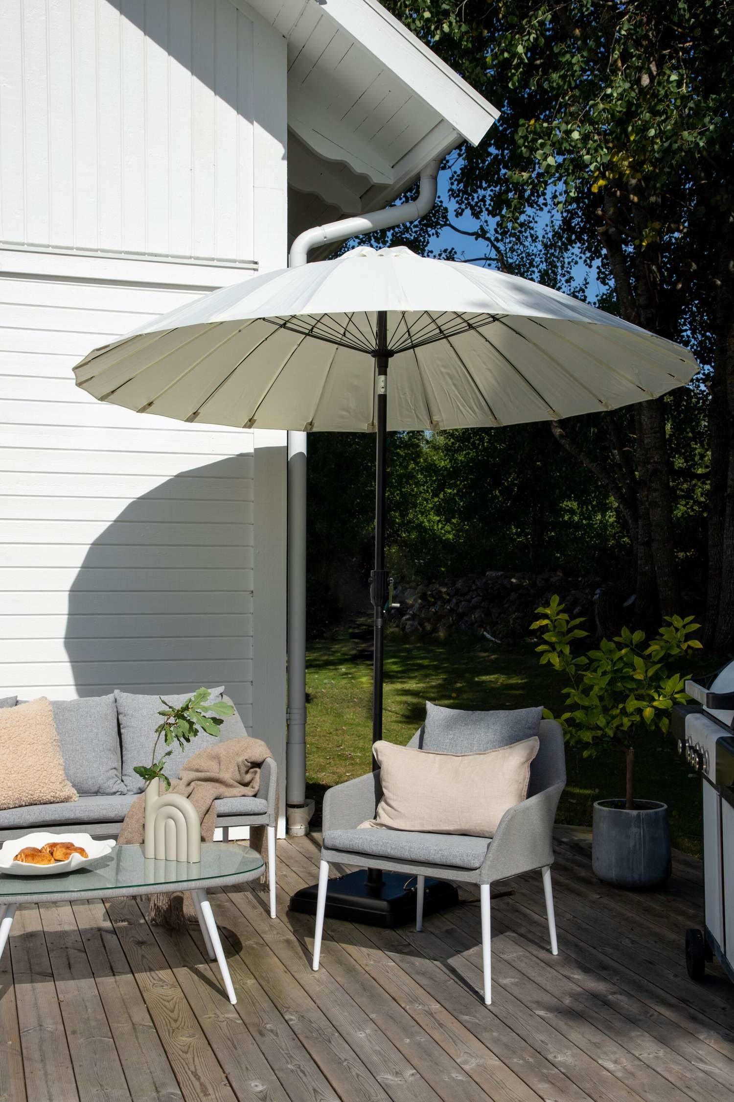 Palmetto Parasol - Polyester, Hvid/Polyester, Sort/Polyester, Grå