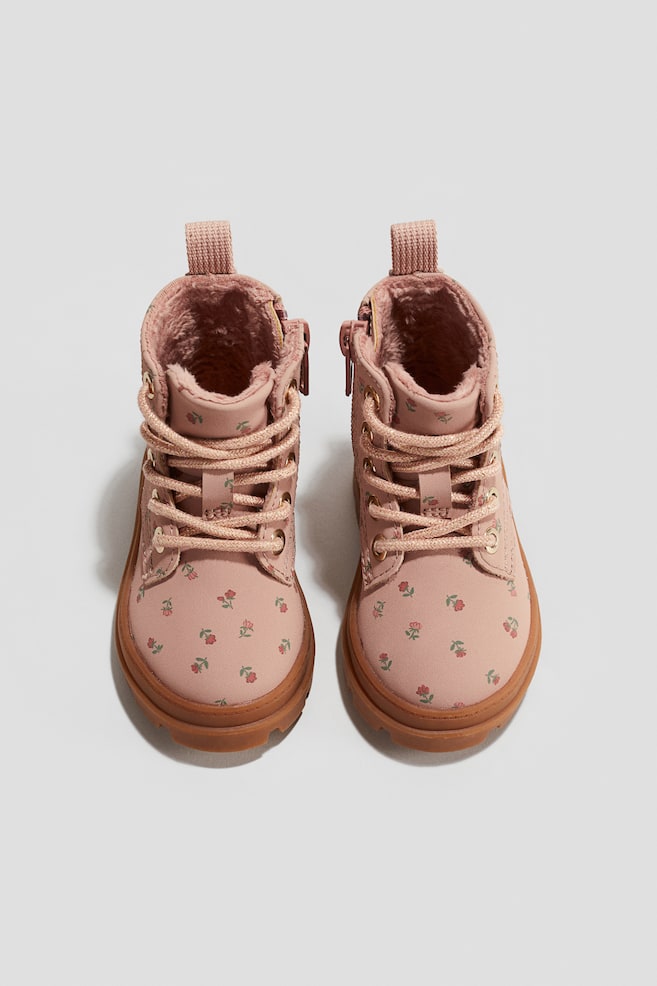 Lace-up boots - Light dusty pink/Floral/Black - 1