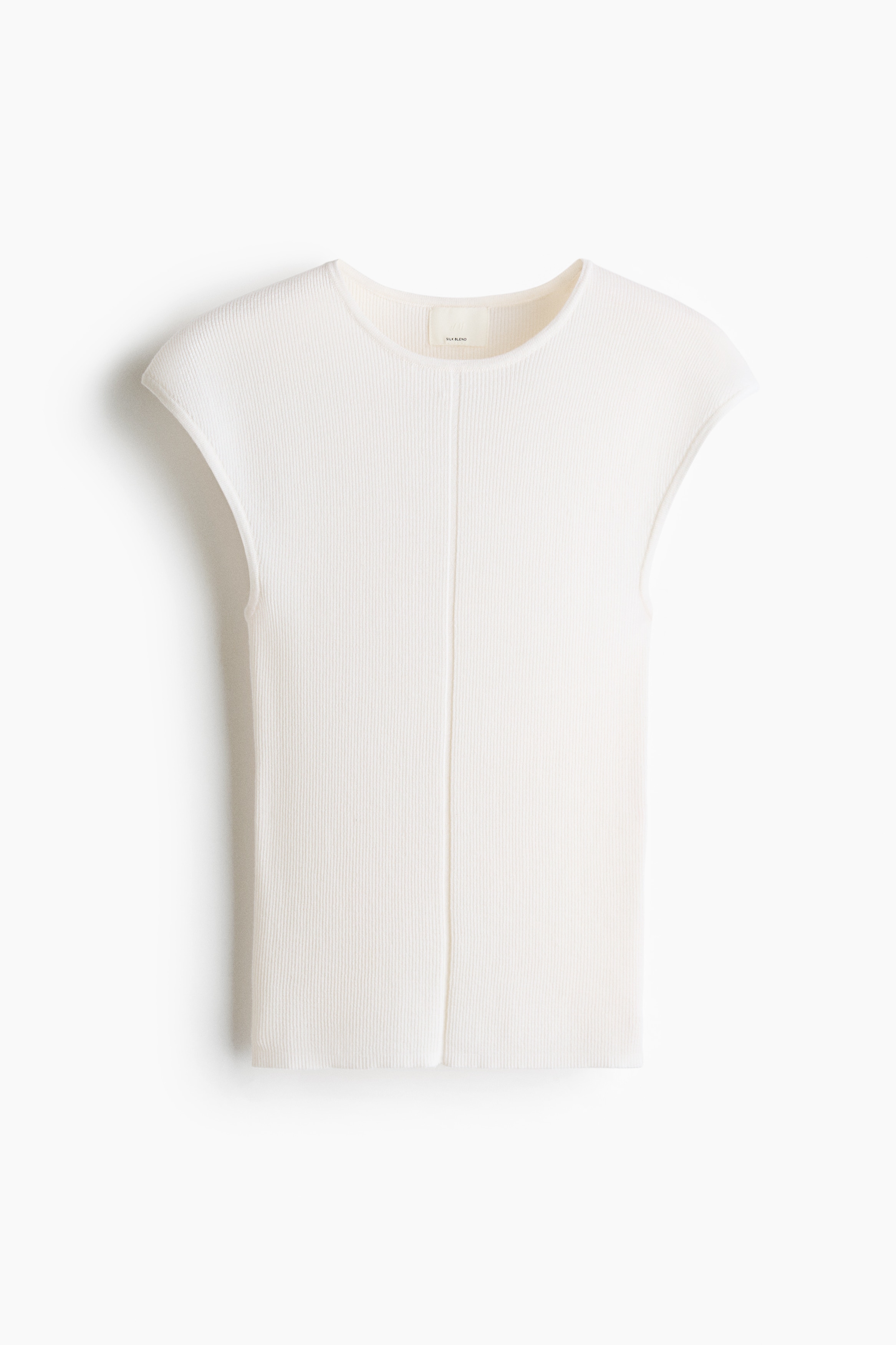 Rib-knit silk-blend top - White/Grey marl