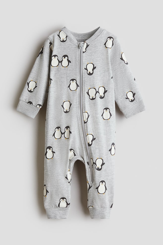 Pijama entero estampado en algodón - Gris claro/Pingüinos - 1