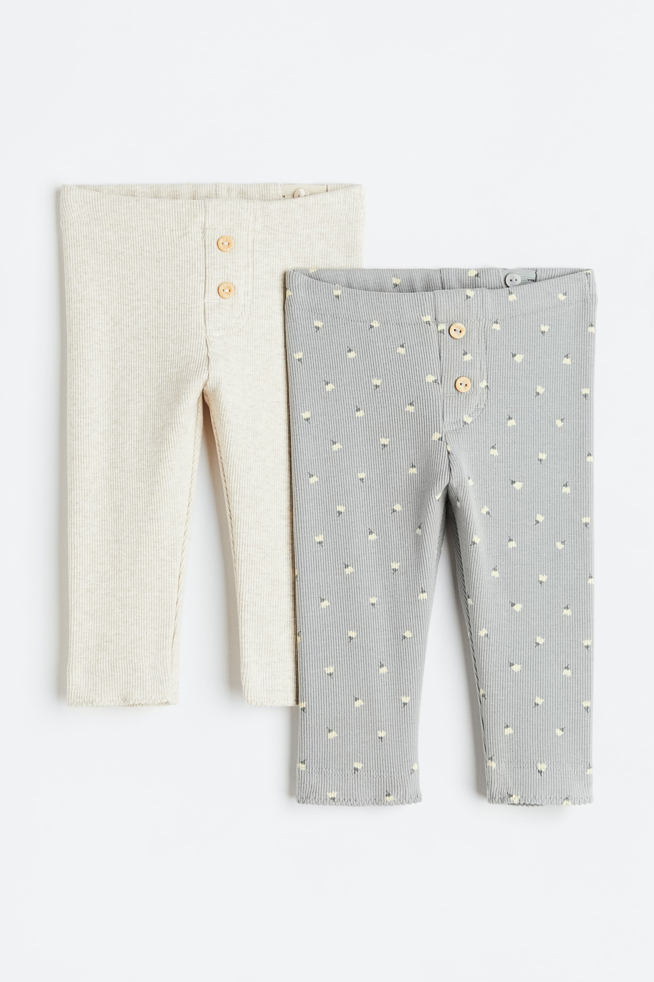View larger image: 2-pack ribbed leggings - Light grey/Light beige - Kids | H&M 1