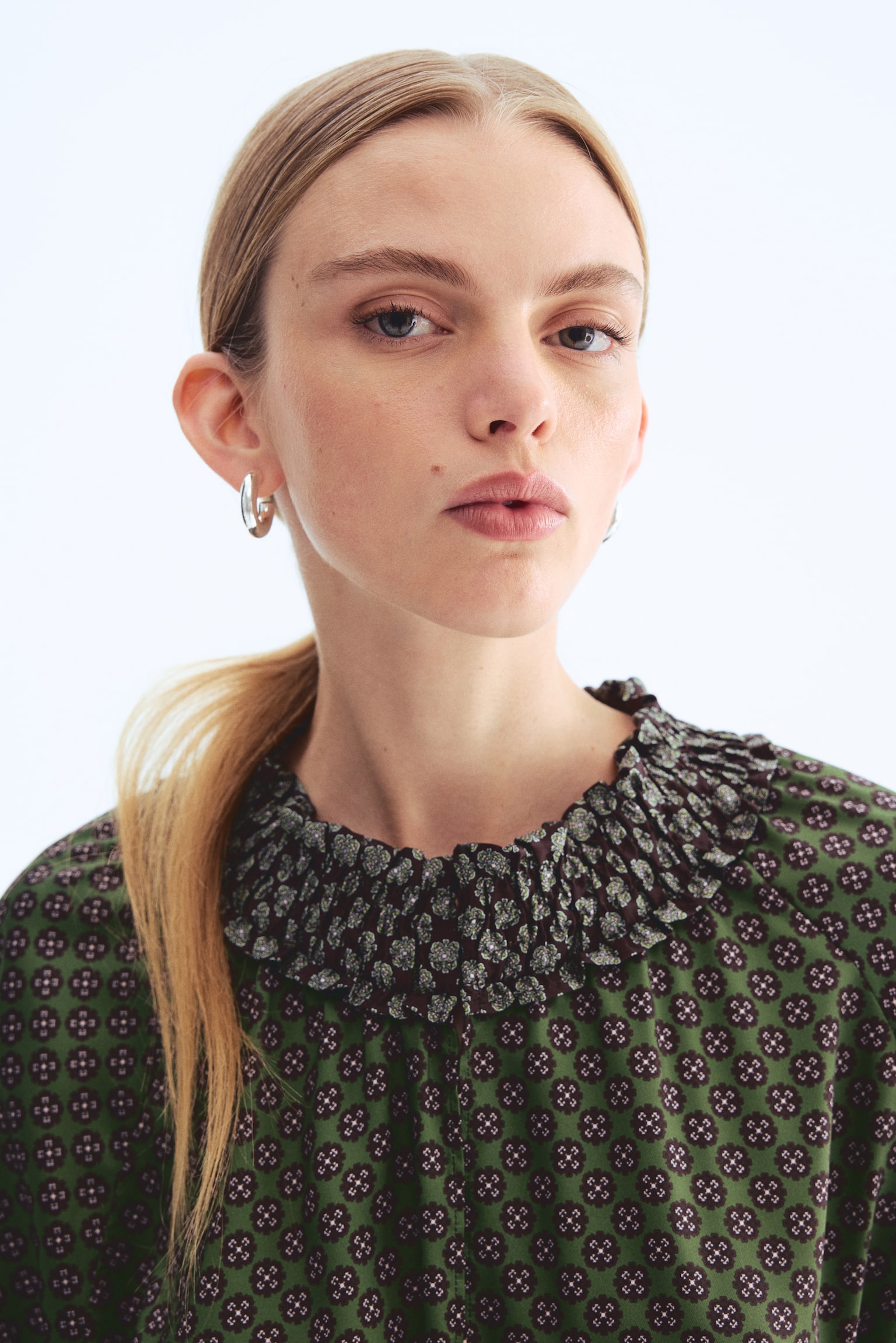 Tie-belt satin dress - Green/Patterned - 6