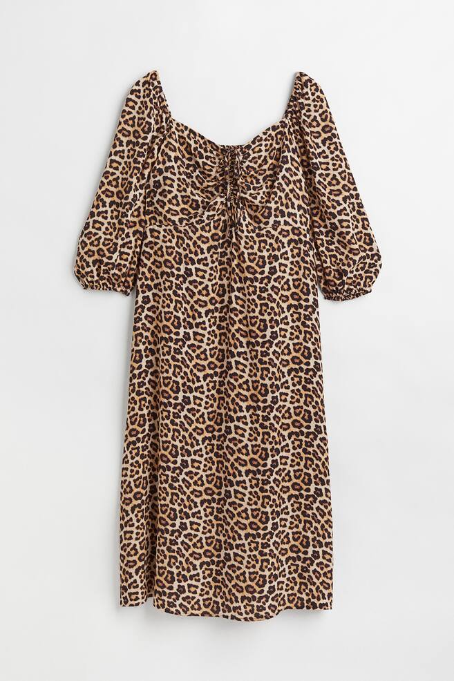 H&M+ Puff-sleeved dress - Light beige/Leopard print