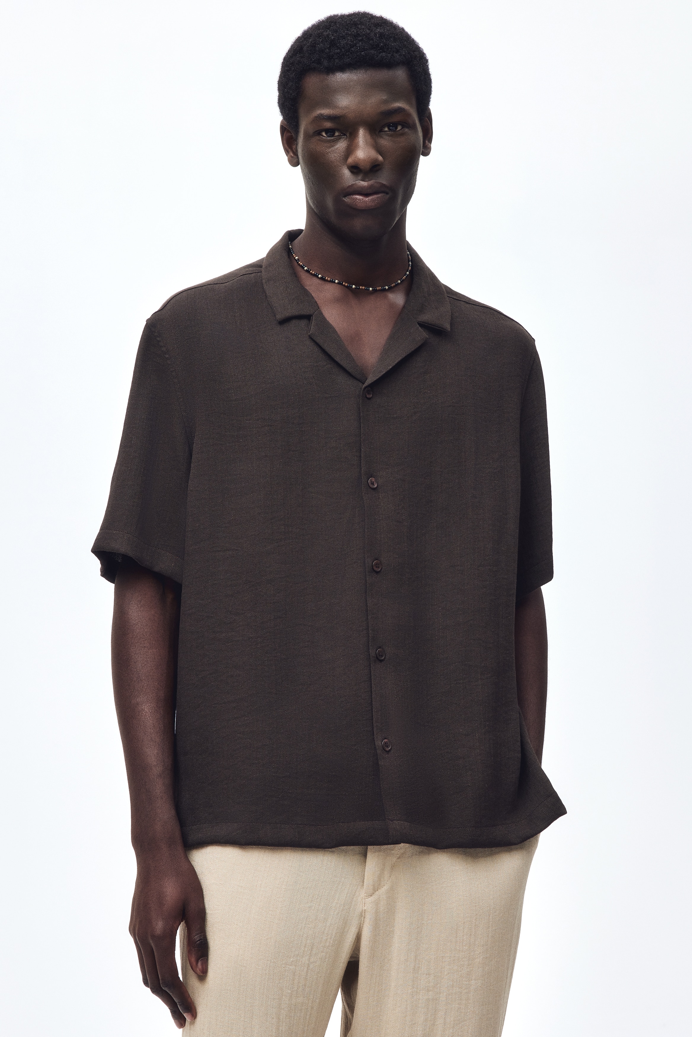 Relaxed Fit Resort shirt - Dark brown/Black/Beige/Dark khaki green