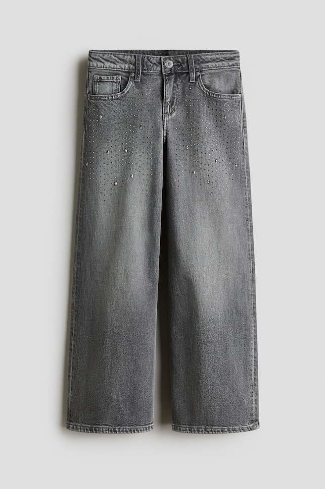 Relaxed Wide Leg Jeans - Vaaleanharmaa/Strassikivet/Deniminsininen/Rusetti - 1
