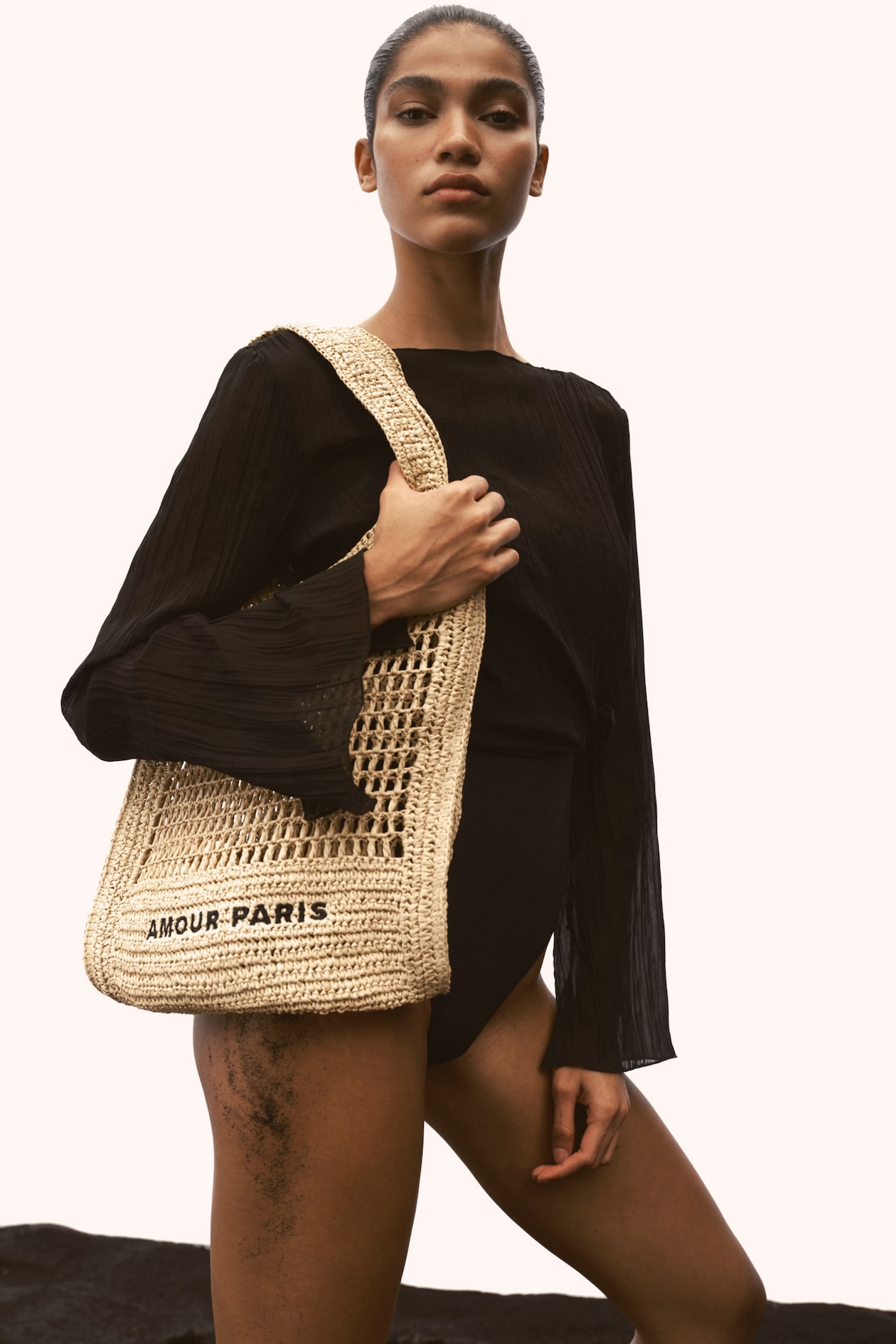 Straw tote bag Beige Ladies H&M IN