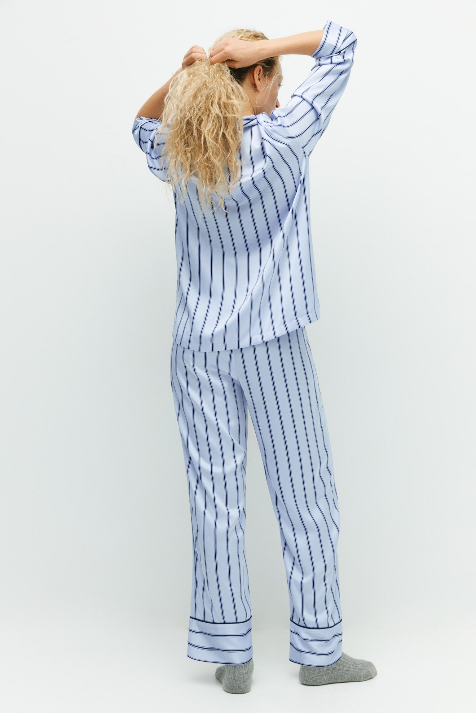 MAMA Saténové pyžamo Before & After - Svetlomodrá/pruhovaná/Čierna/leopardí vzor - 3