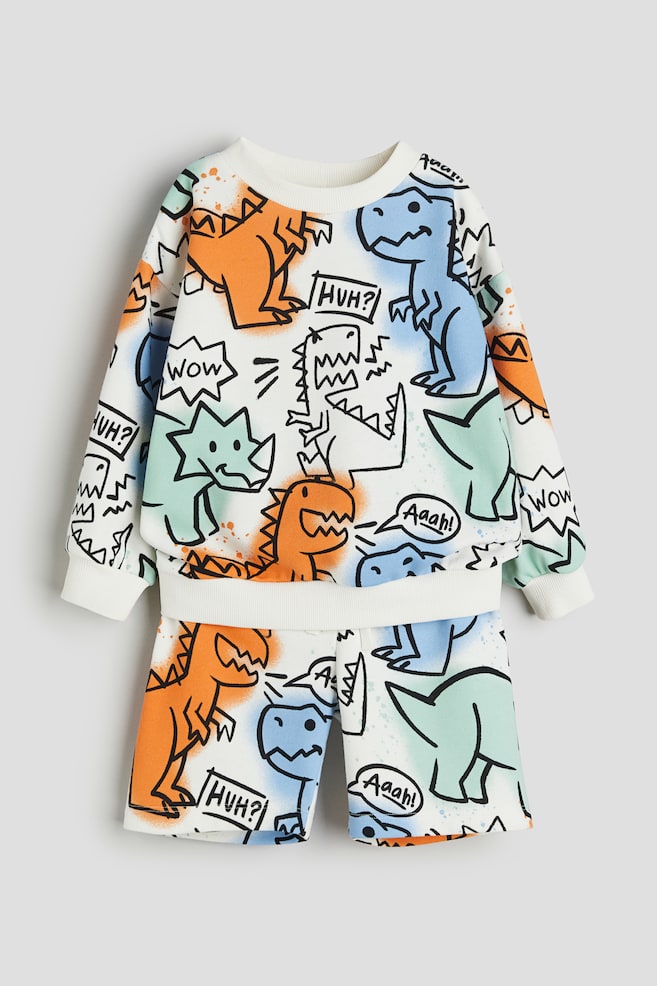 2-piece printed sweatshirt set - White/Dinosaurs/Turquoise/Paisley-patterned/Light grey marl/Côte d'Azur - 1