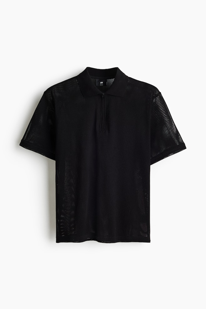 Polo in maglia traforata Regular Fit - Nero/Verde kaki scuro/Crema - 1
